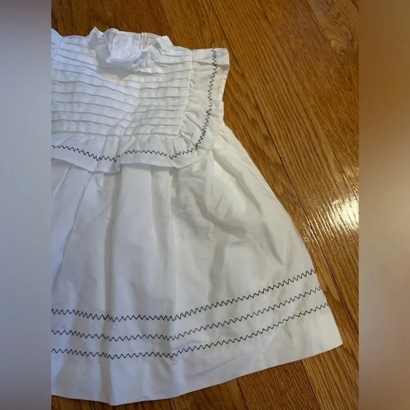 Janie and Jack White Cotton Baby Dress with Navy Thread Detail Size 0-3 Mths - Picture 3 of 5